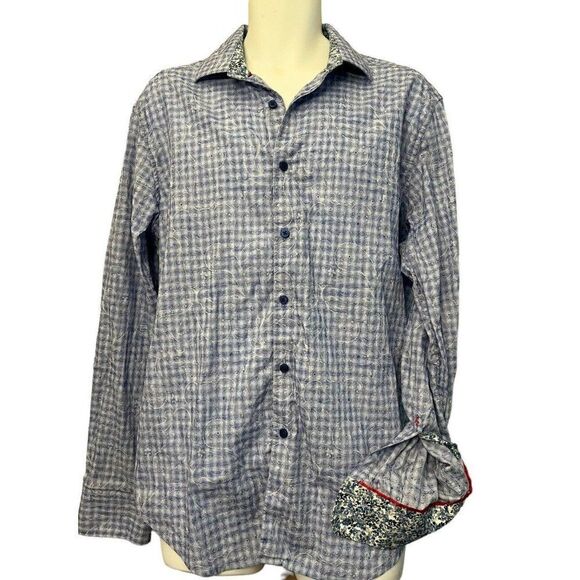 Robert Graham Mens XL Blue Flip Cuff Button Front Long Sleeve Classic Fit Stripe - Picture 2 of 8